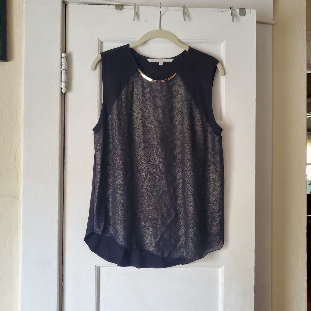 RACHEL Rachel Roy Black and Gold Snakeskin Sleeveless Blouse